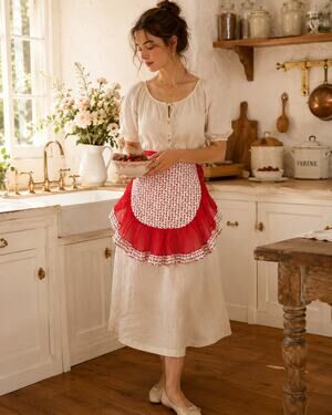 Vintage Floral Chiffon Ruffle Apron Cottagecore Coquette Pink Handmade